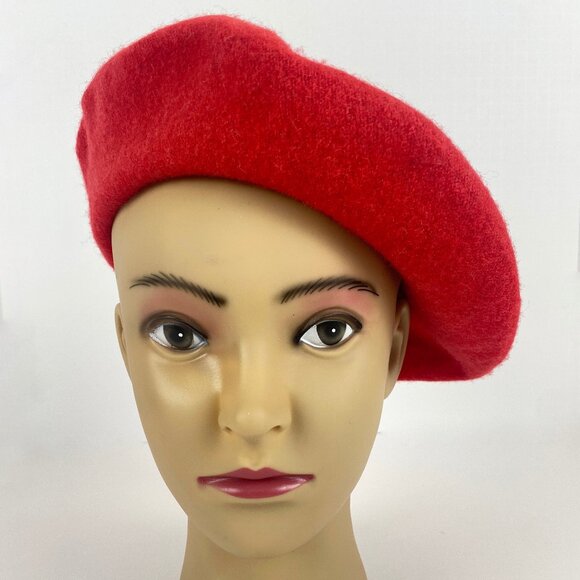 Classic Red French Beret Parisian Cap 100% Wool Blend - Picture 1 of 15